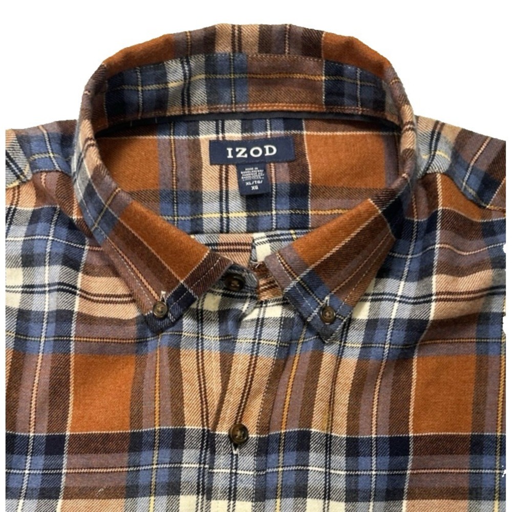 Izod Men's Plaid Flannel Long Sleeve Button Down Shirt XL